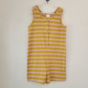 Hanna Andersson Striped Romper Mustard Yellow Outfit Tank Shorts Girls 8